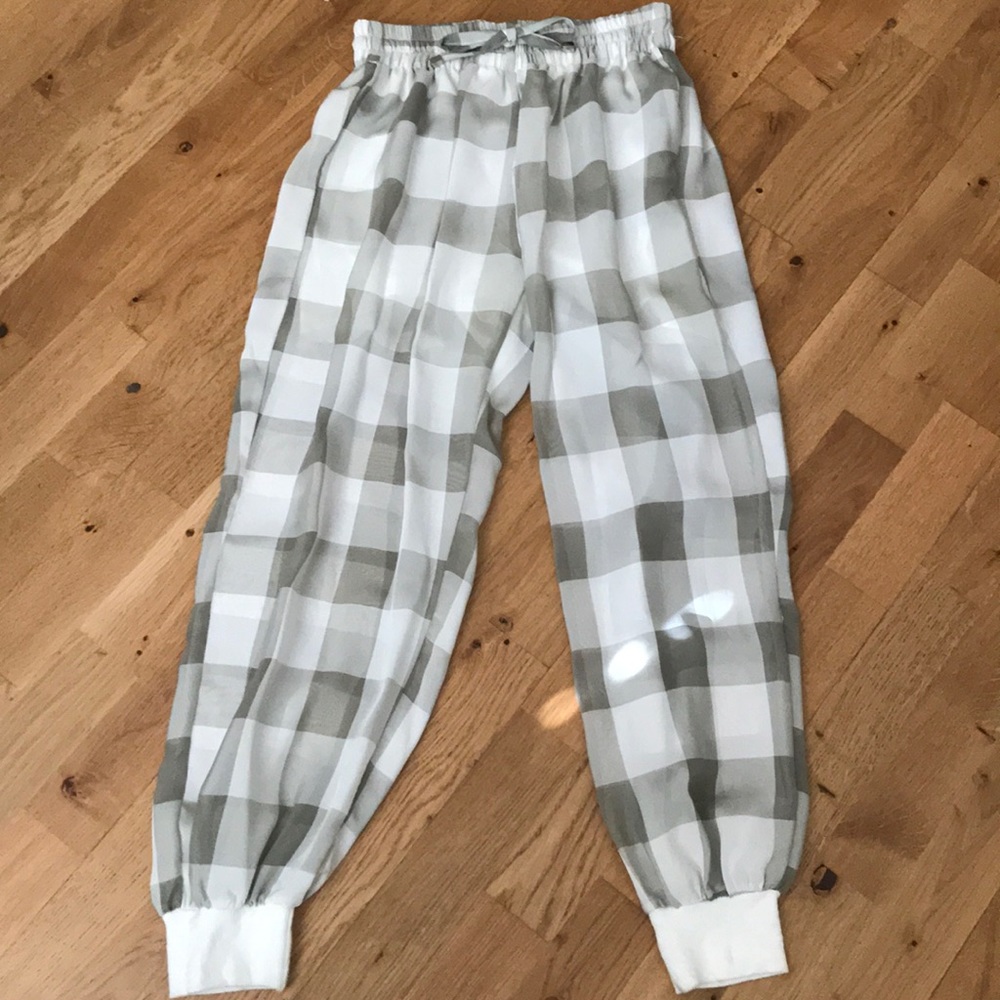 Beulah White and Gray checked sheer Jogger